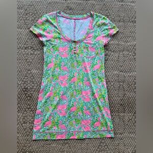 Lilly Pulitzer Britton Button Henley‎ Pima Cotton Dress Hot Wings Womens Large